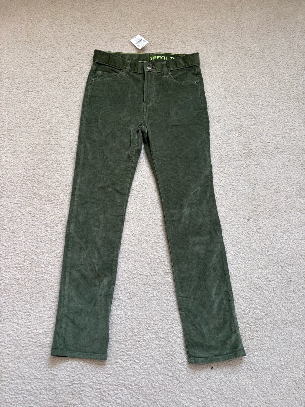 J. Crew Crewcuts boys green stretch corduroy pants sz 12 preppy heritage earthy